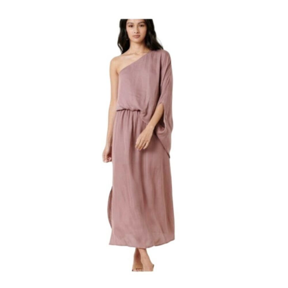 New Mittoshop pink one shoulder draped maxi dress size medium